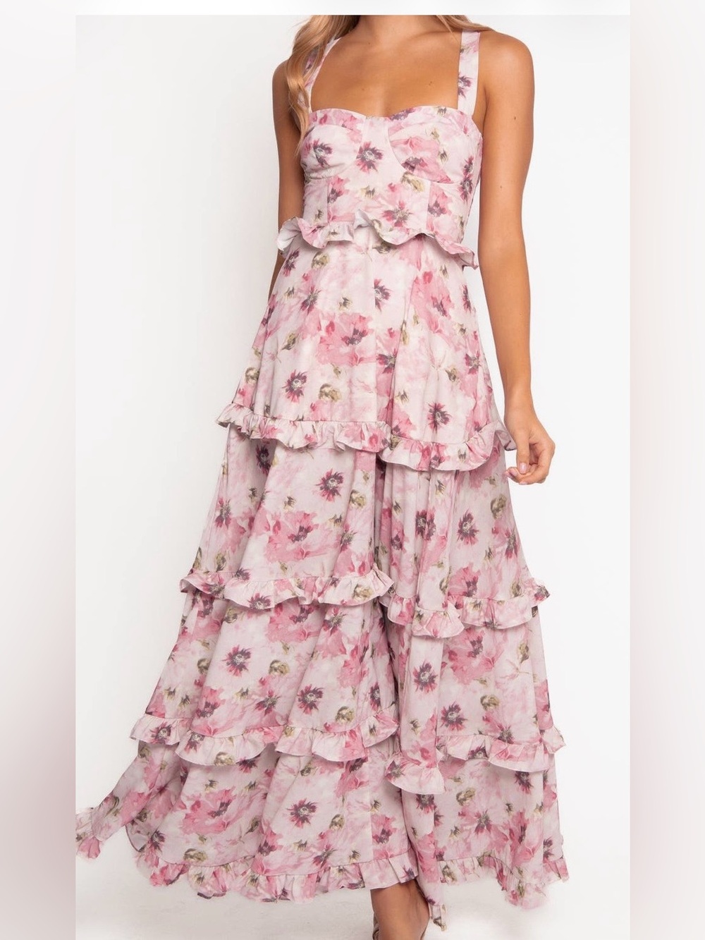 Petal & Pup Pink Floral Ruffle Tiered Maxi Skirt